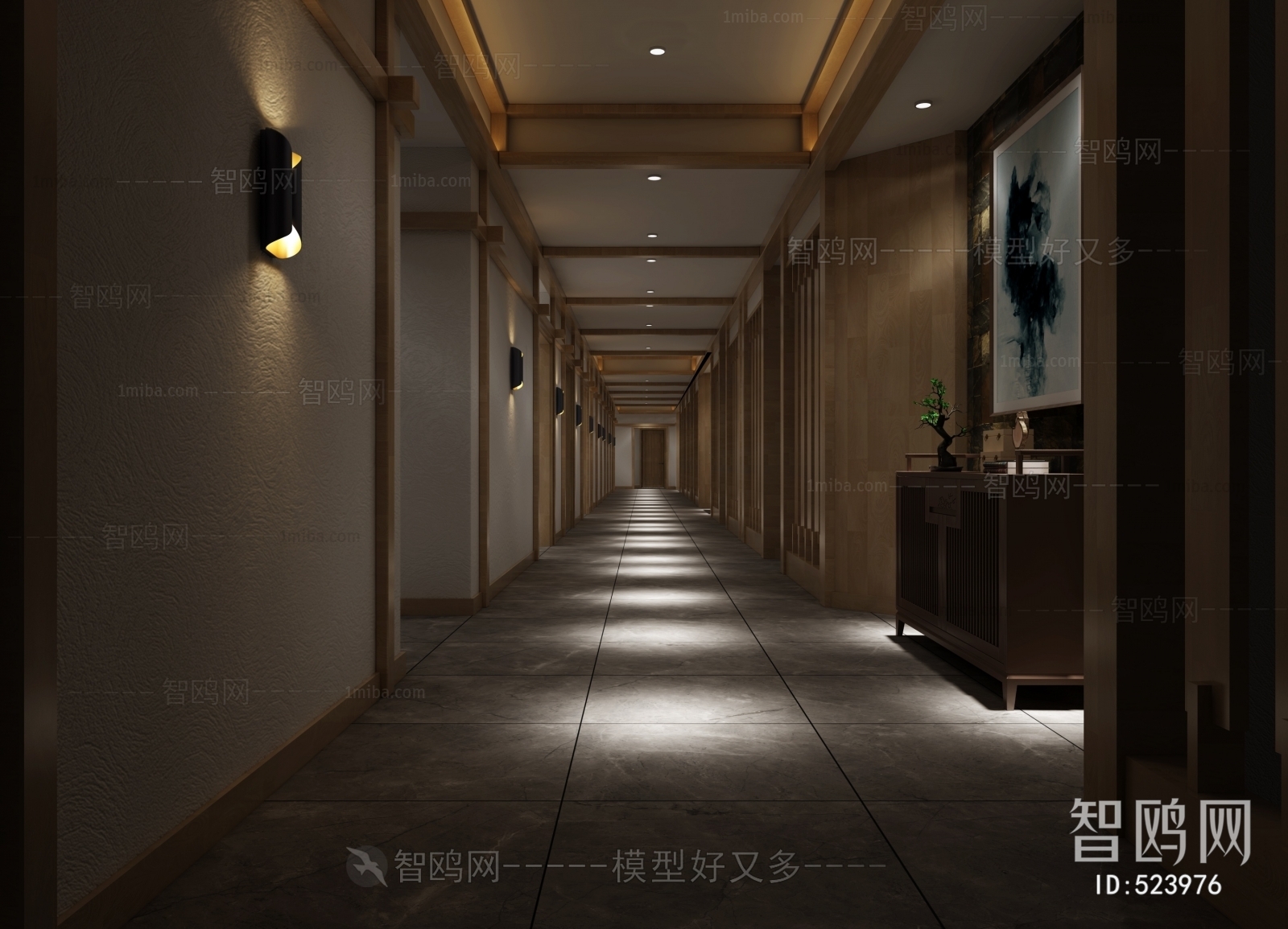 新中式洗浴中心走廊过道
