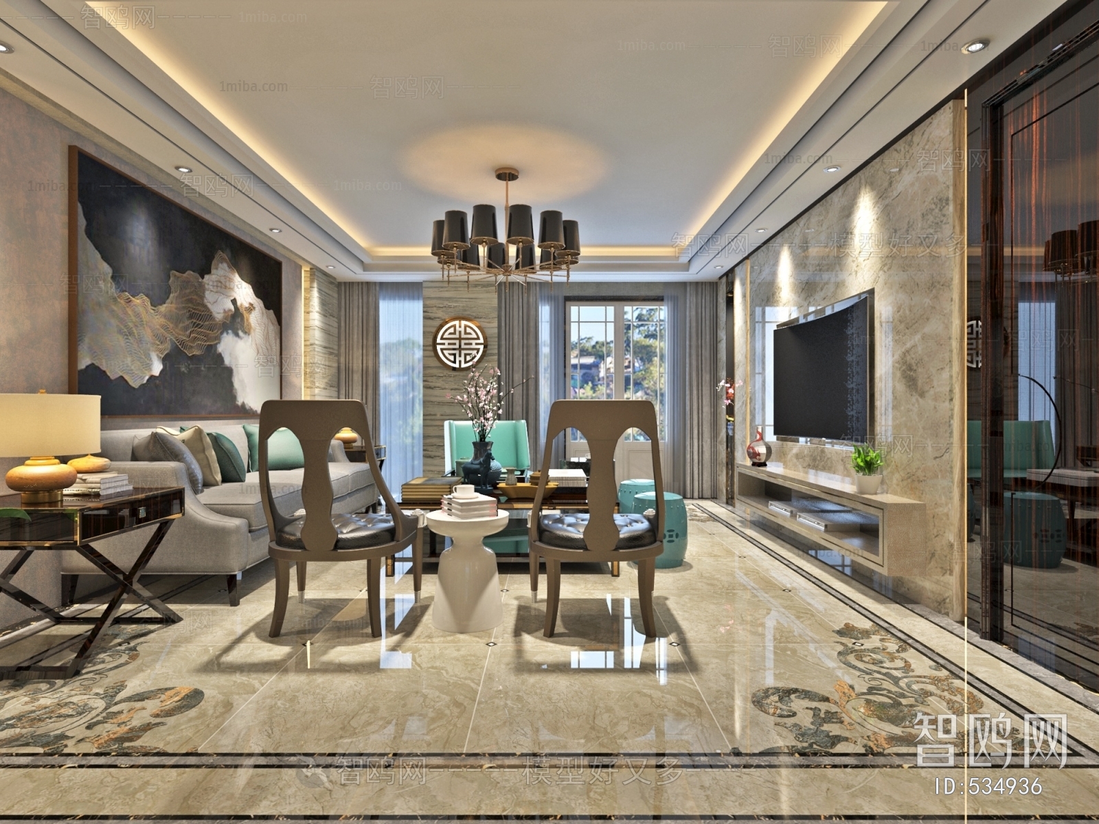 New Chinese Style A Living Room