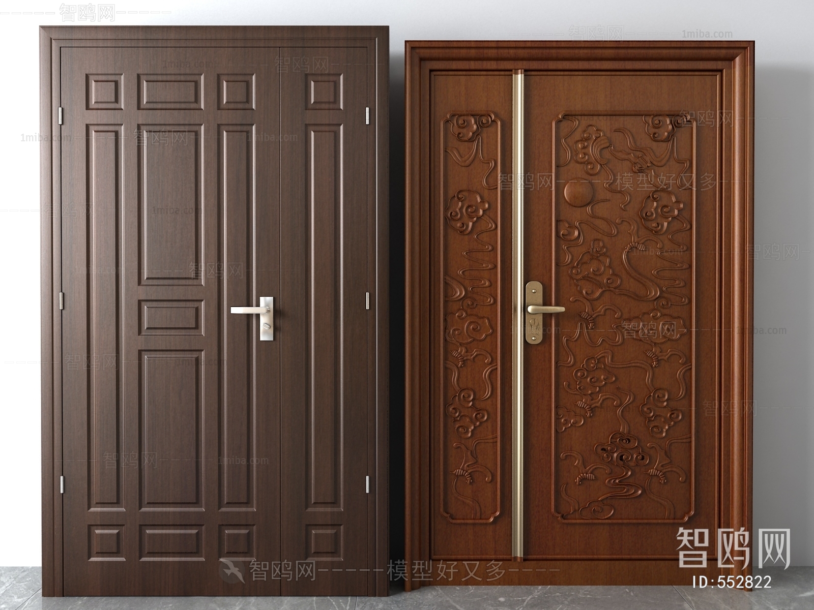 New Chinese Style Unequal Double Door