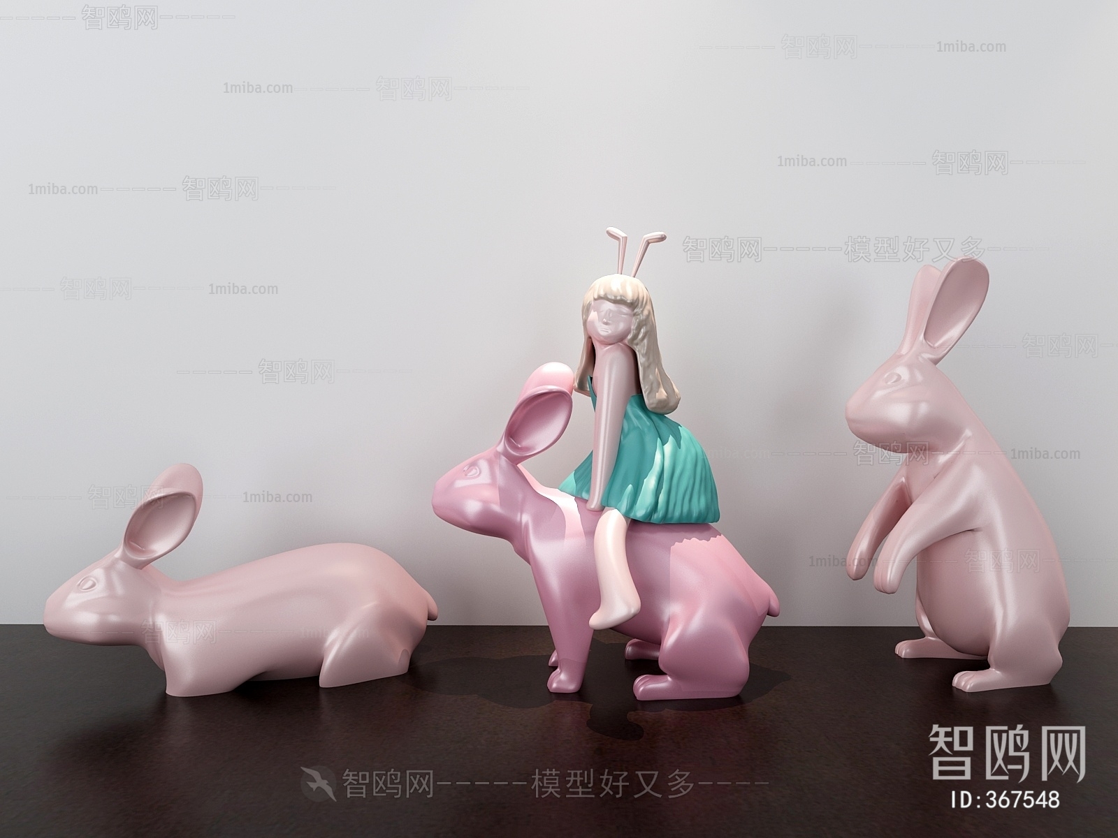 北欧少女兔子玩偶雕塑摆件