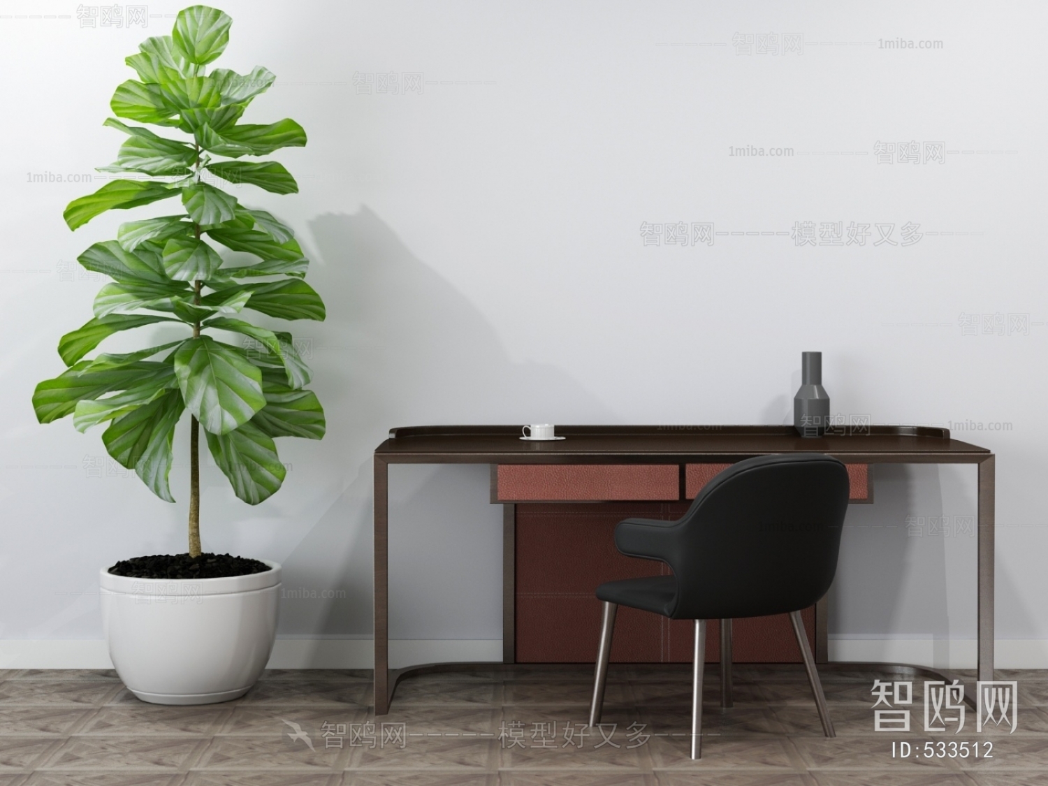 现代书桌椅绿植盆栽