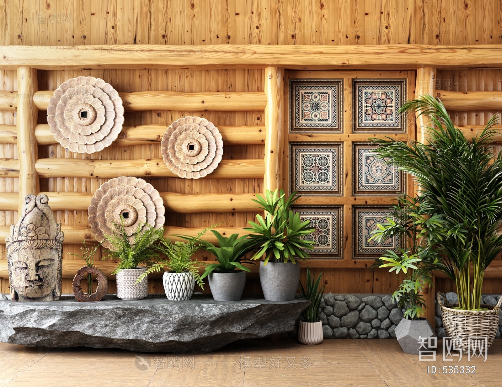 东南亚绿植盆栽墙饰组合