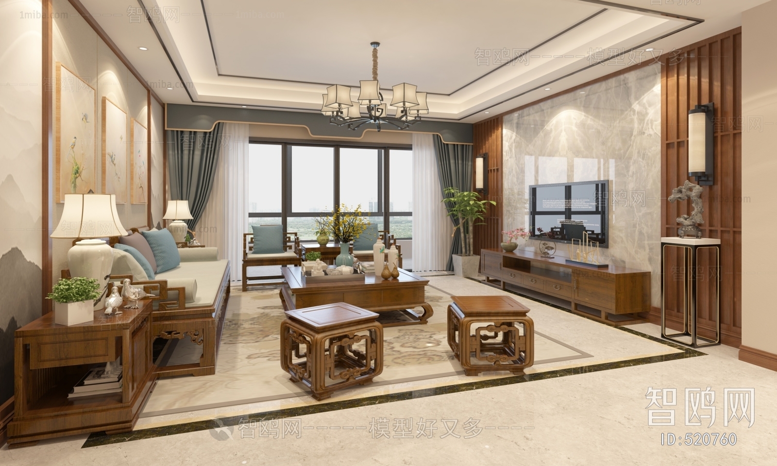 New Chinese Style A Living Room