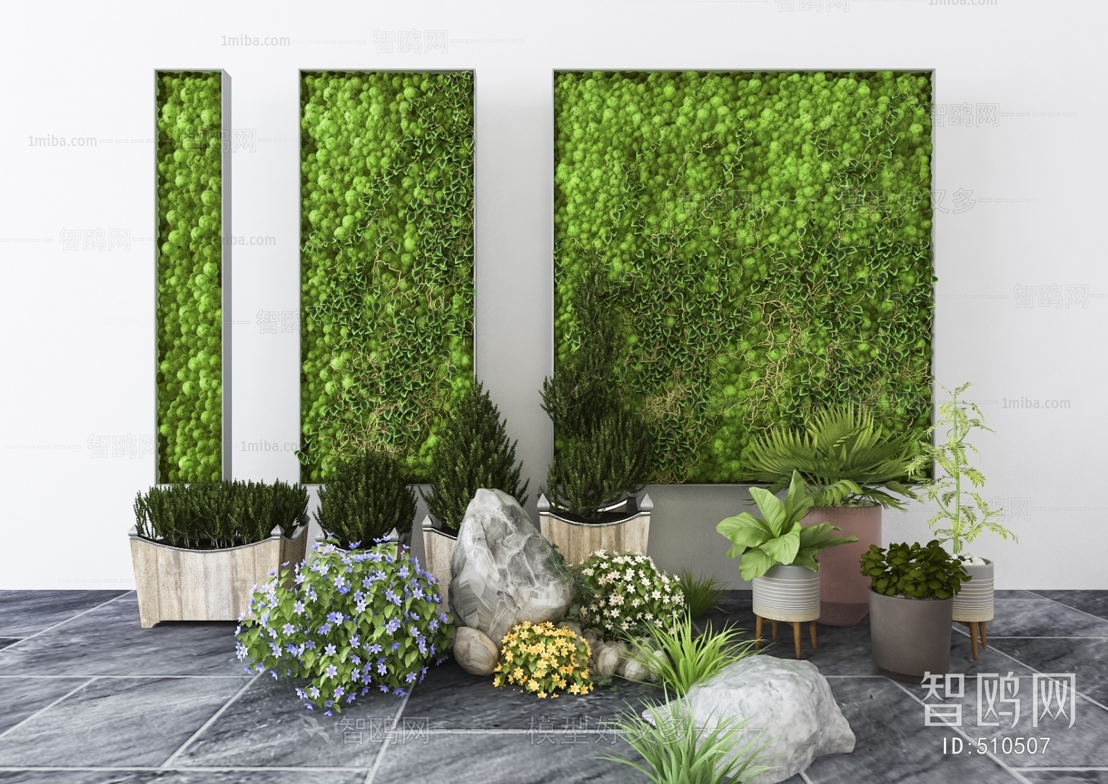 现代绿植盆栽植物墙组合