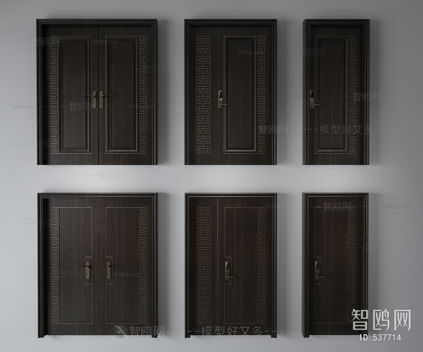 New Chinese Style Unequal Double Door