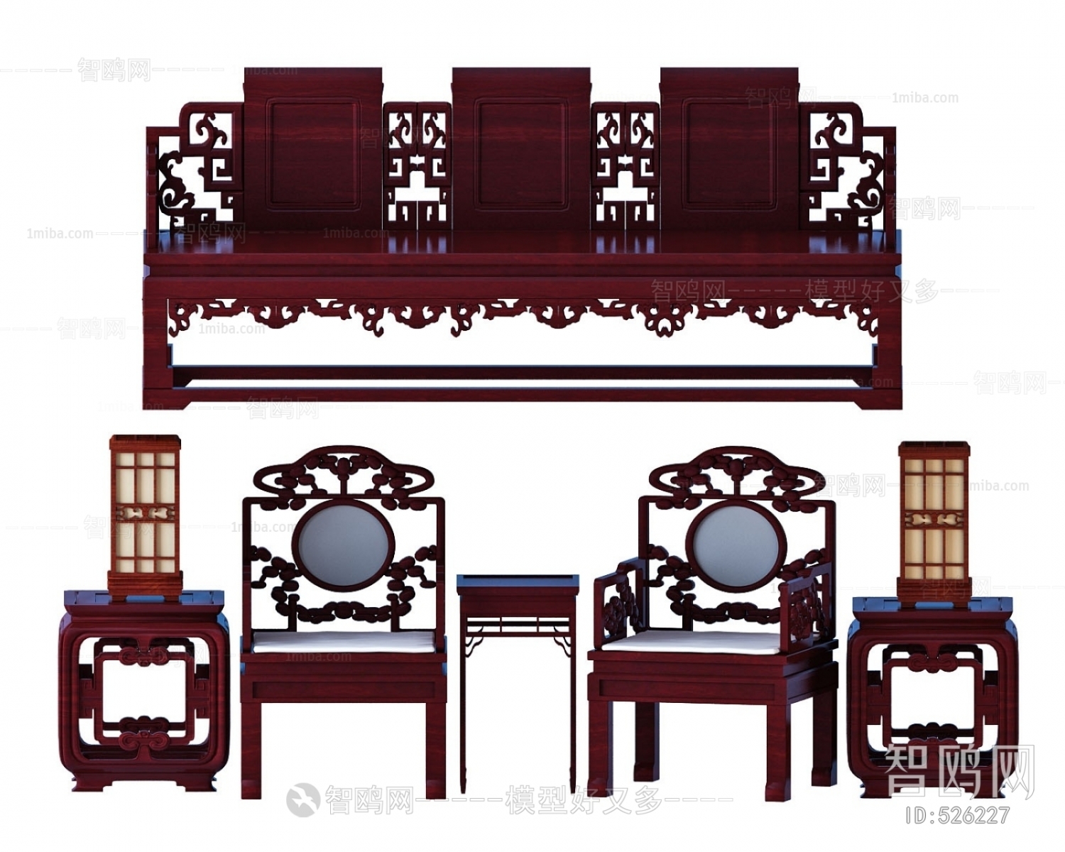 New Chinese Style Three-seat Sofa