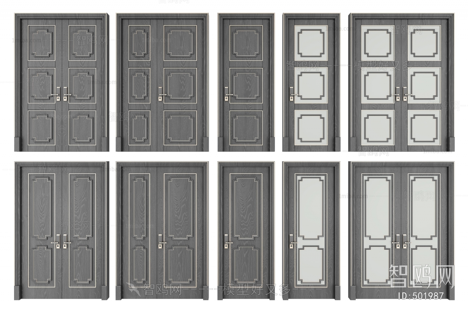 New Chinese Style Unequal Double Door