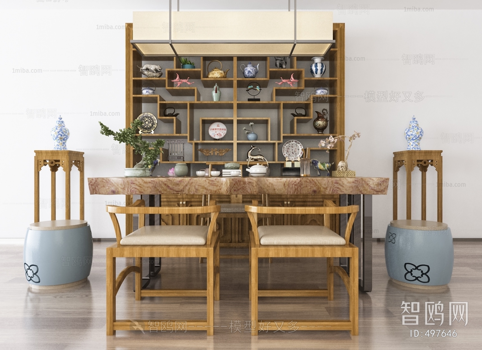 新中式书桌椅装饰架