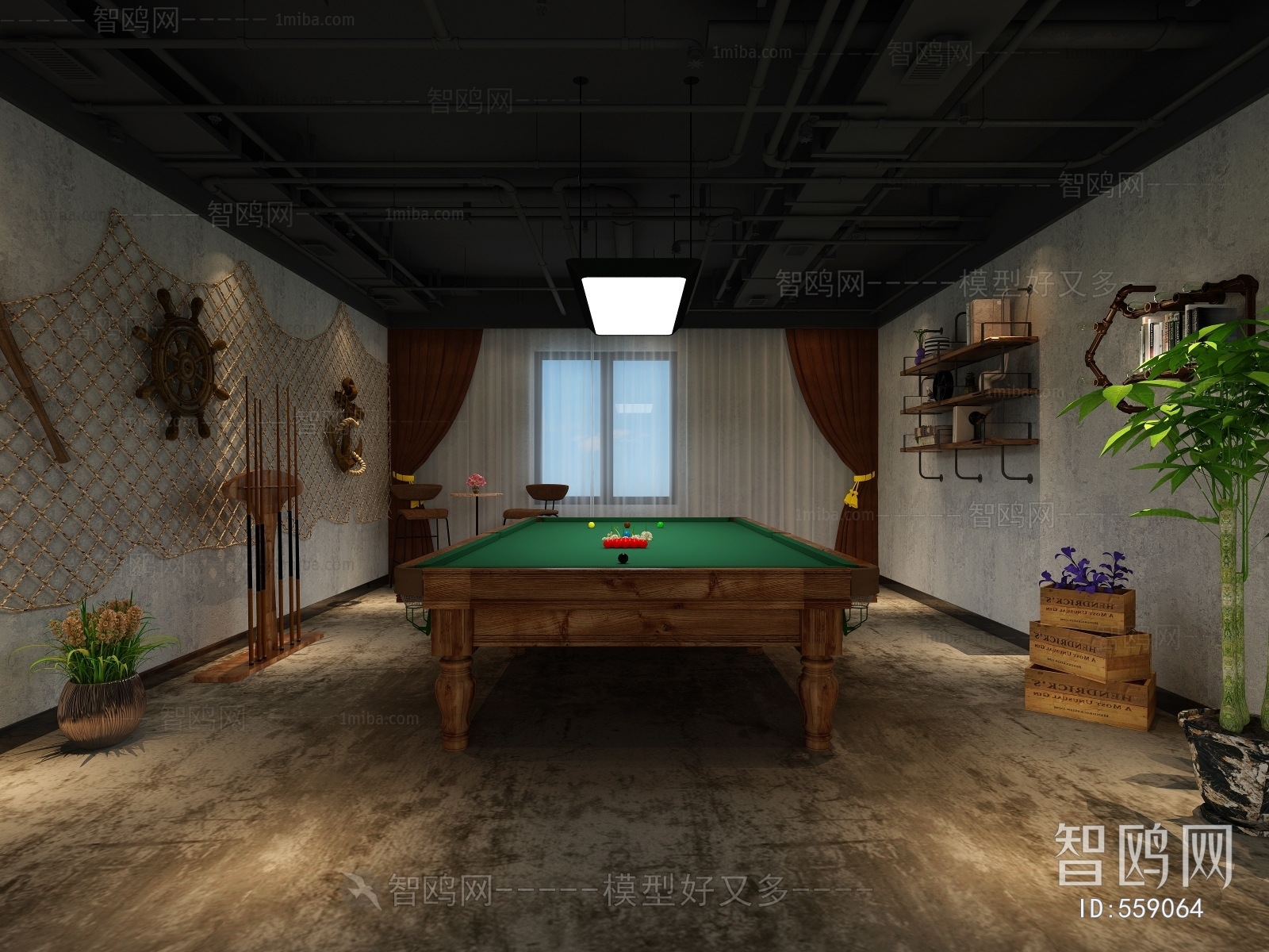 Industrial Style Billiards Room