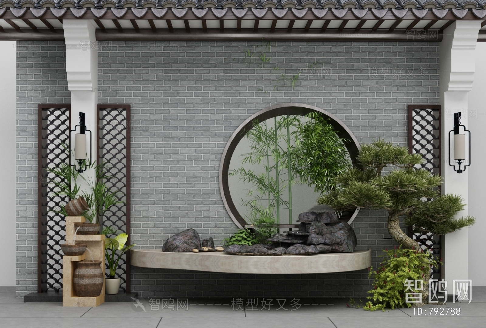 新中式禅意庭院景观小品