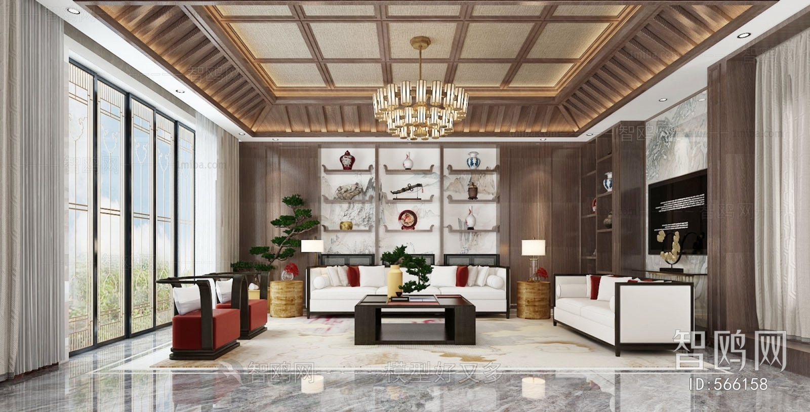 New Chinese Style Office Living Room