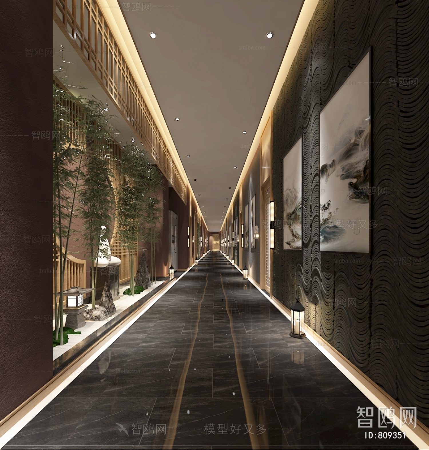2013中式风格复式家装餐厅走廊过道隔断实木地板装修效果图 – 设计本装修效果图