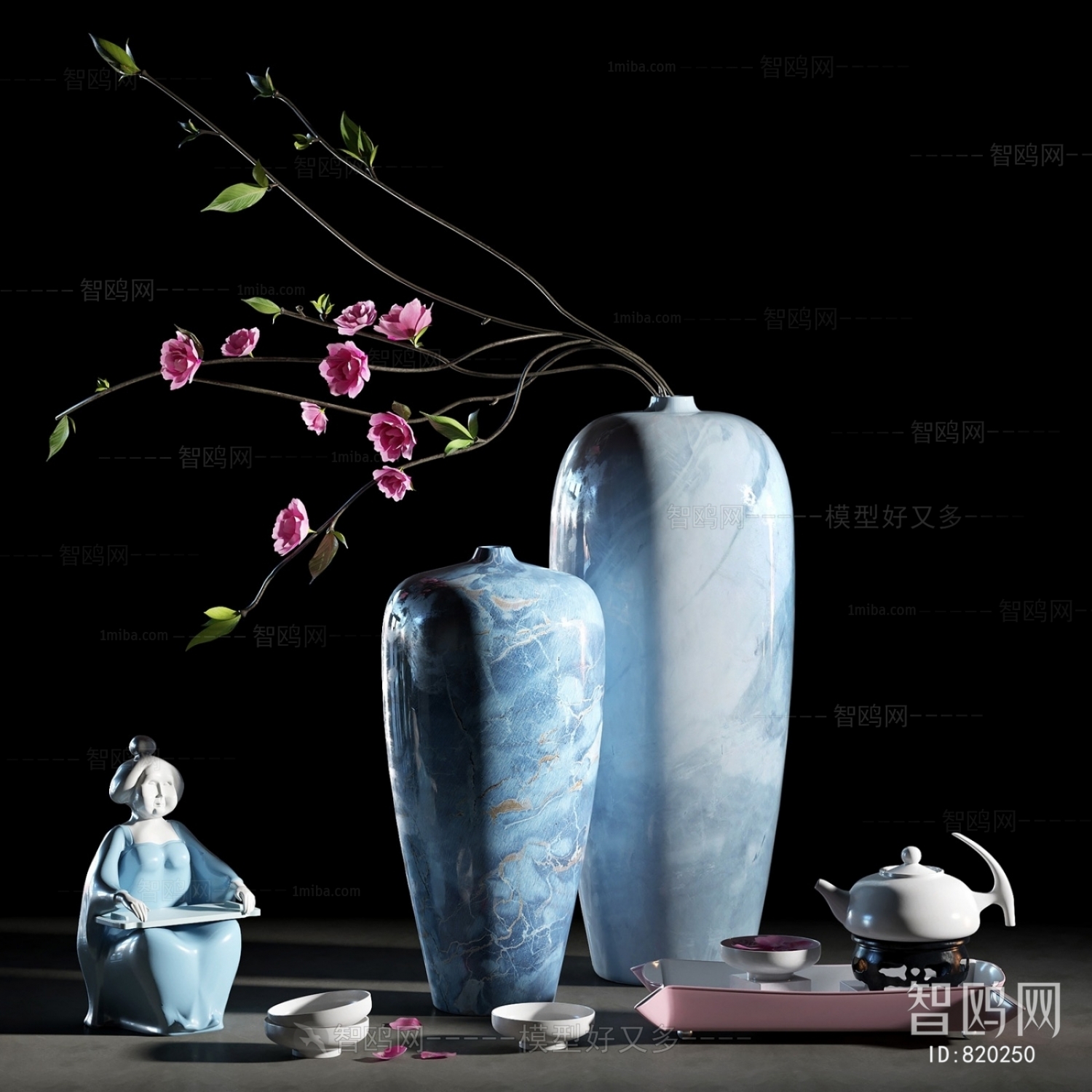新中式茶具茶壶花瓶花瓣雕塑装饰品摆件
