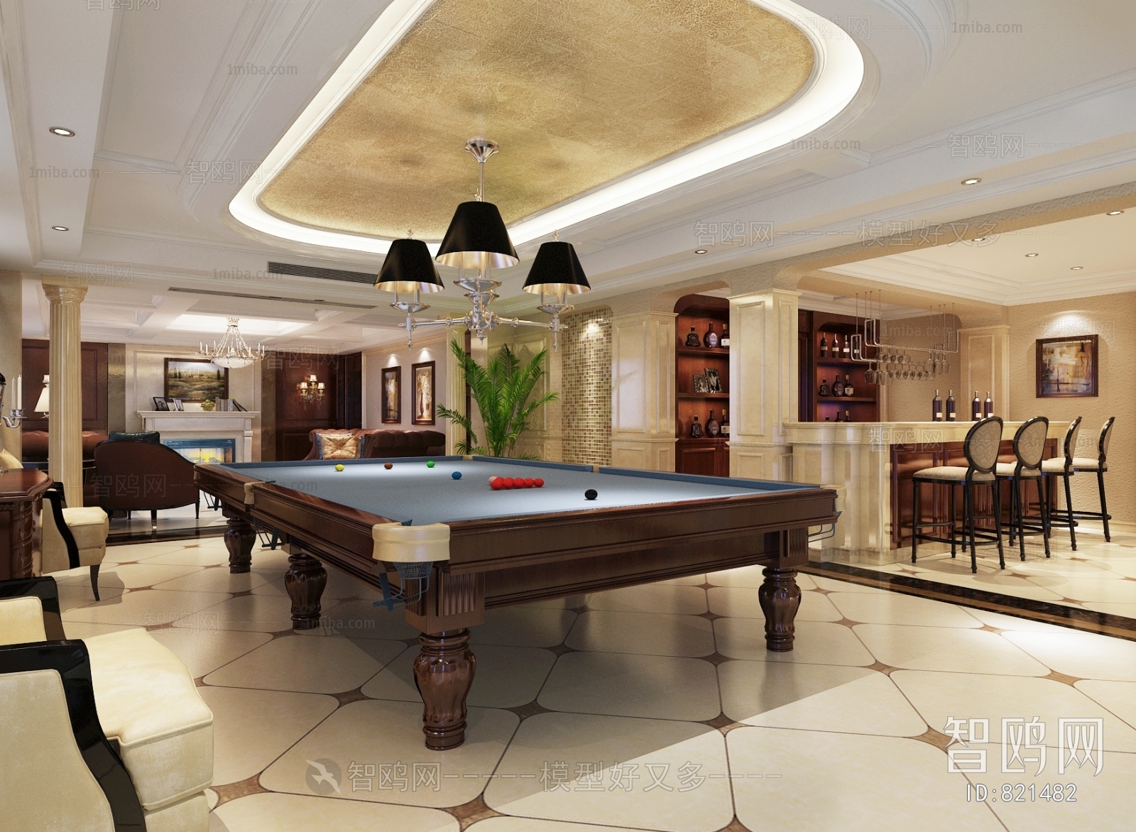 Simple European Style Billiards Room