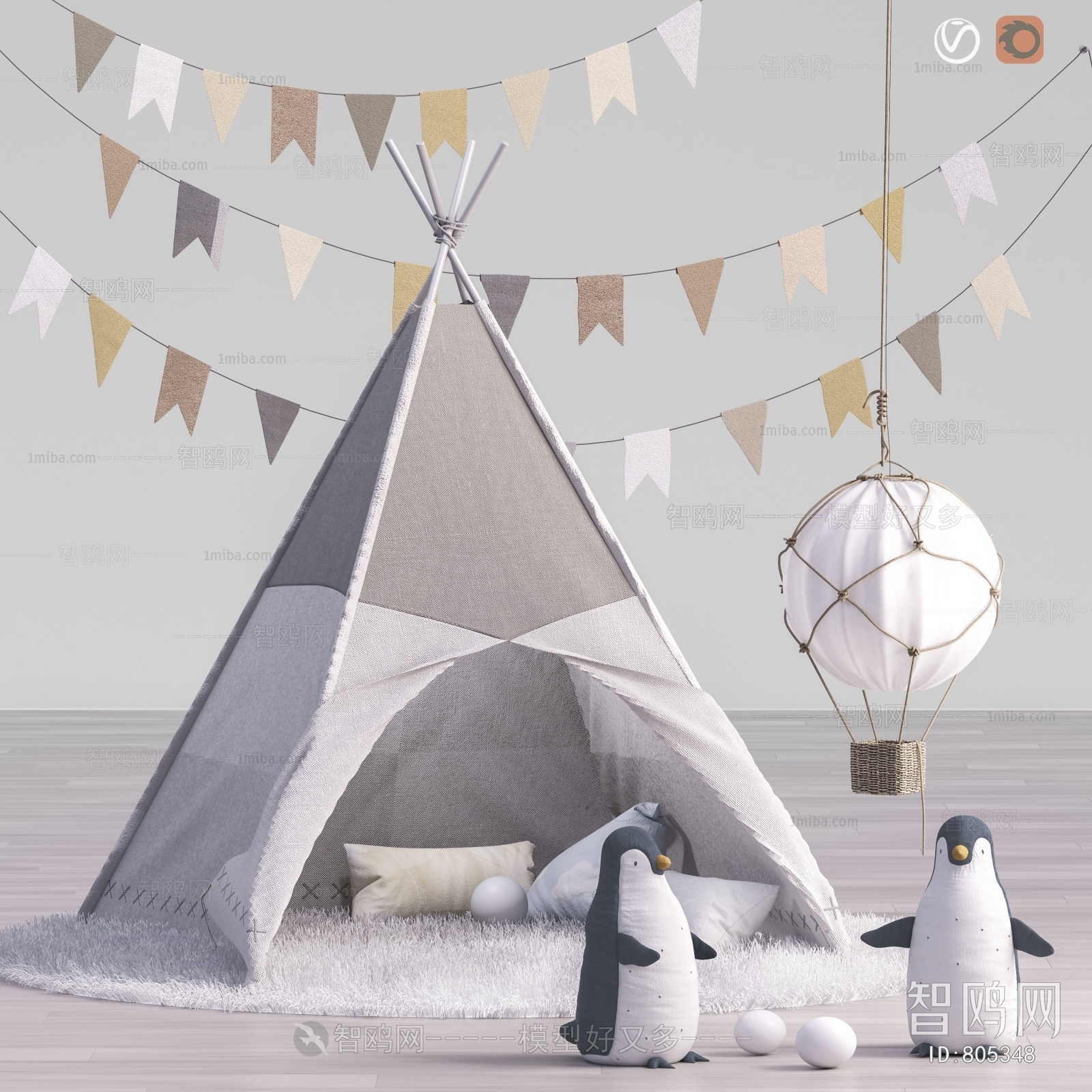 现代儿童帐篷毛绒玩具玩偶企鹅