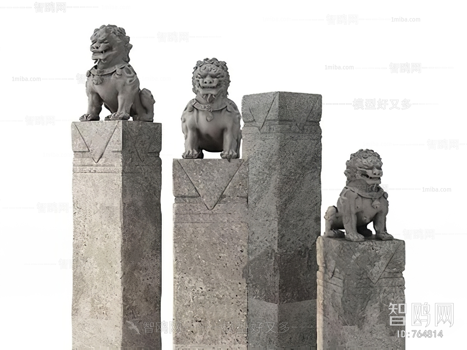 中式狮子石雕组合