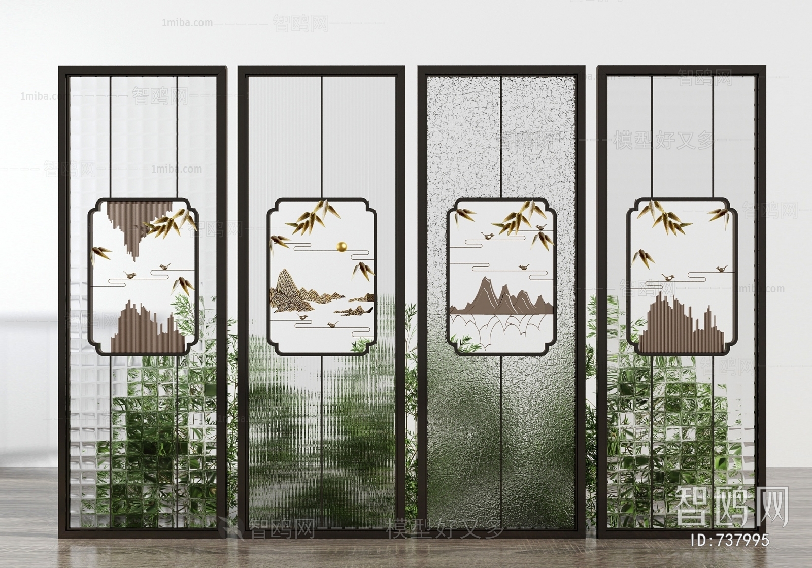 New Chinese Style Glass Screen Partition