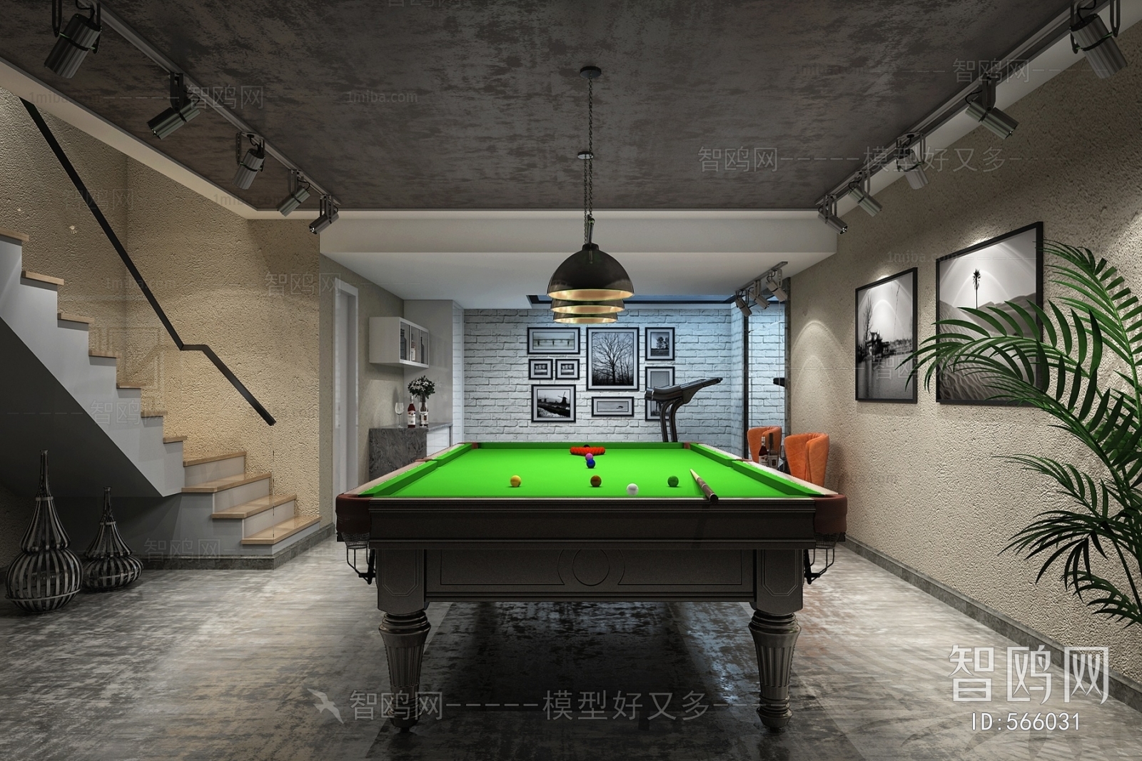 Industrial Style Billiards Room