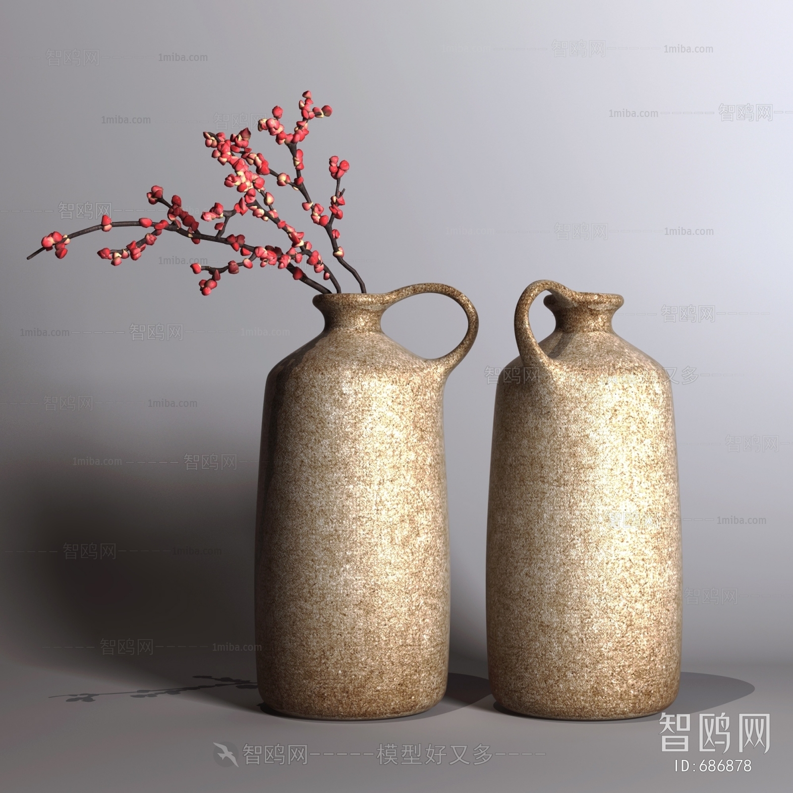 新中式手工粗陶装饰花瓶