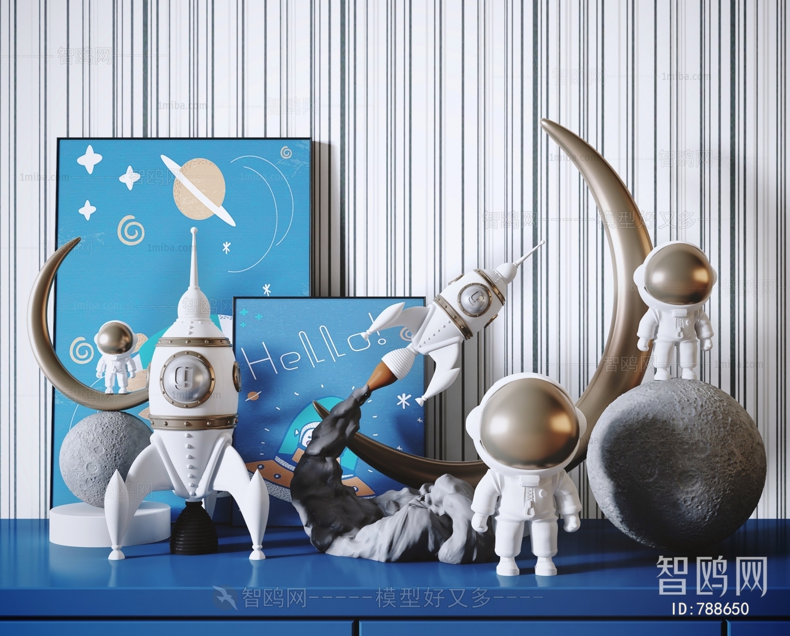现代宇航员火箭太空主题儿童玩具装饰摆件