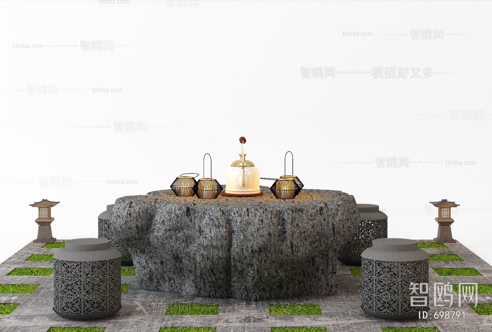 新中式石桌石凳组合