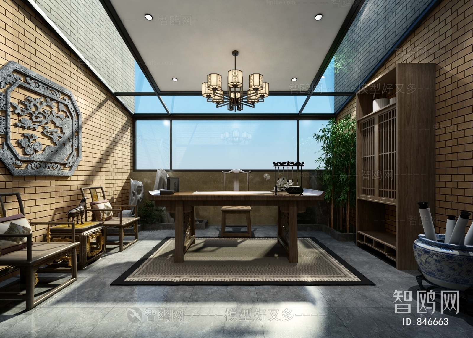 New Chinese Style Glass Sun Room