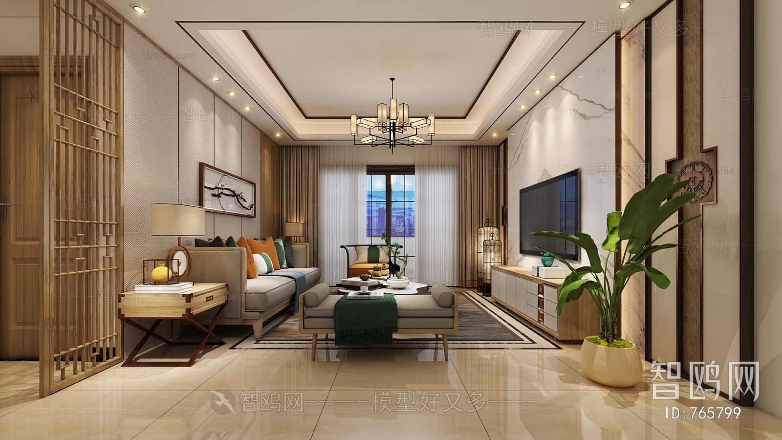 New Chinese Style A Living Room