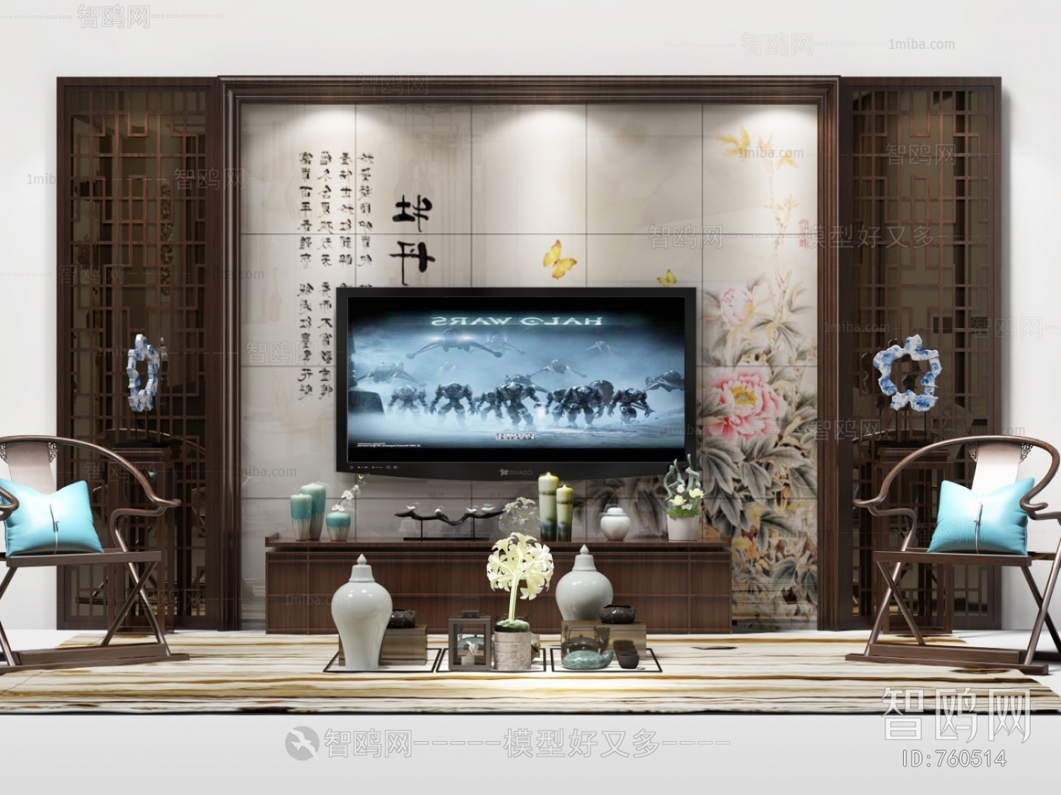 新中式电视柜背景墙