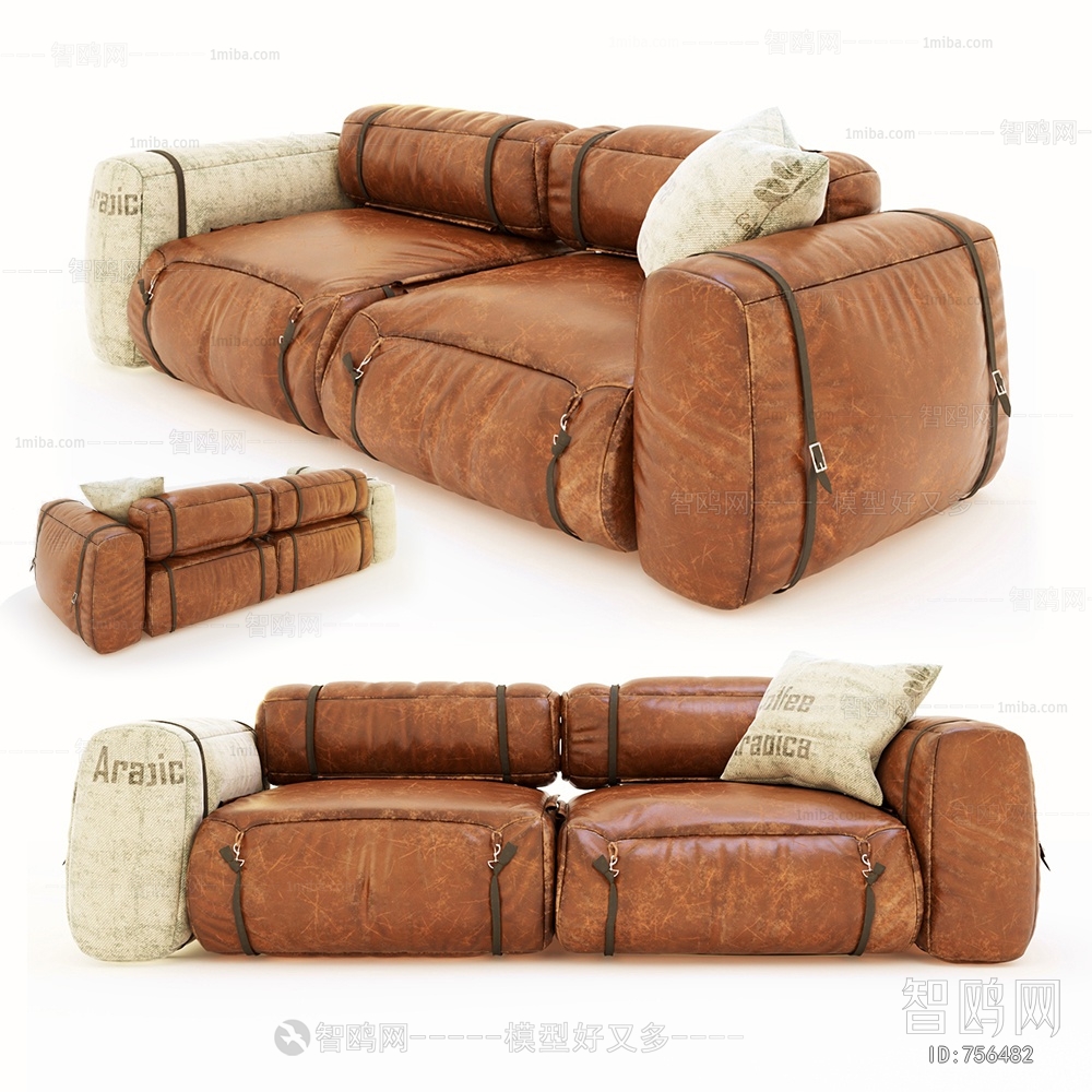 工业风皮革休闲双人沙发