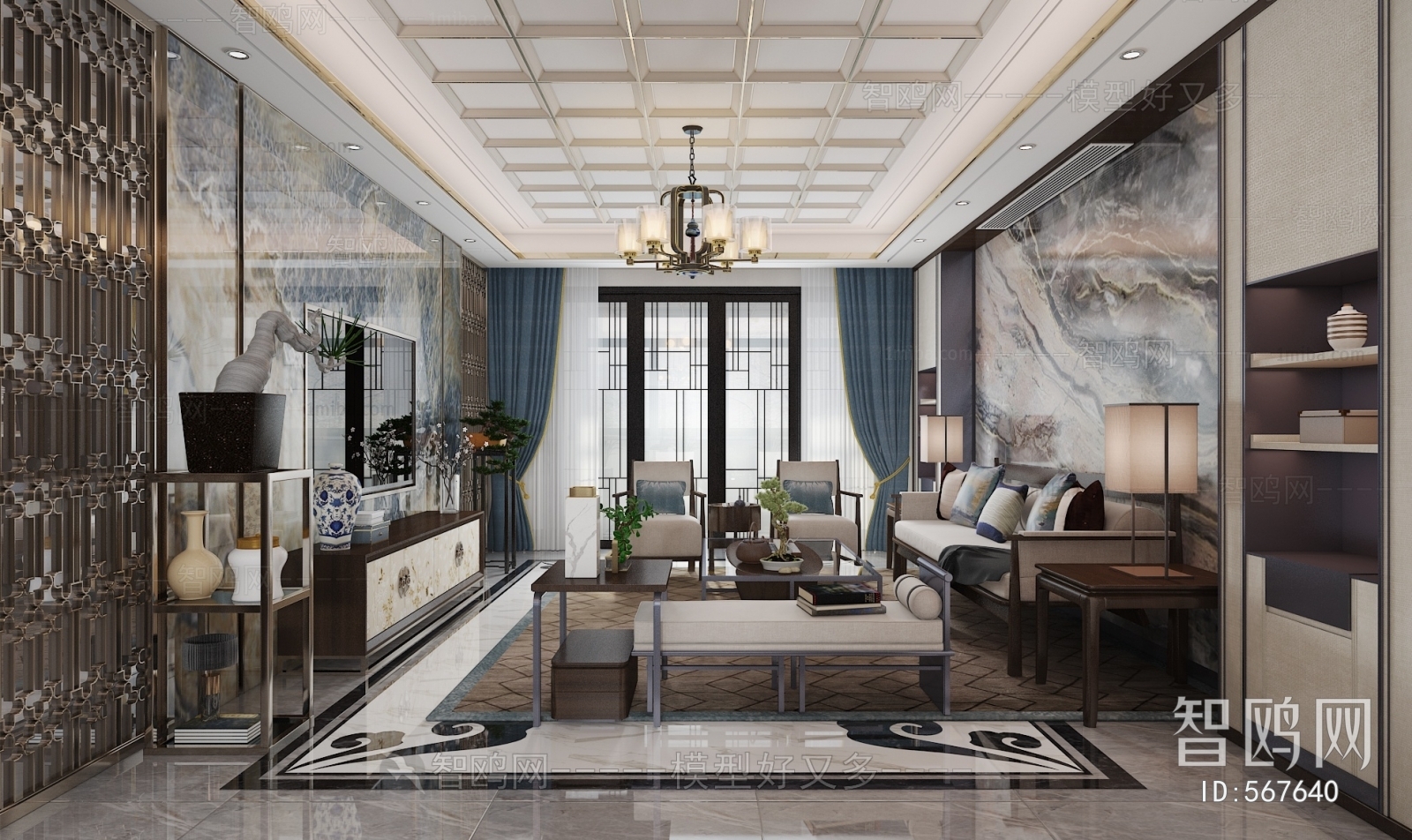 New Chinese Style A Living Room