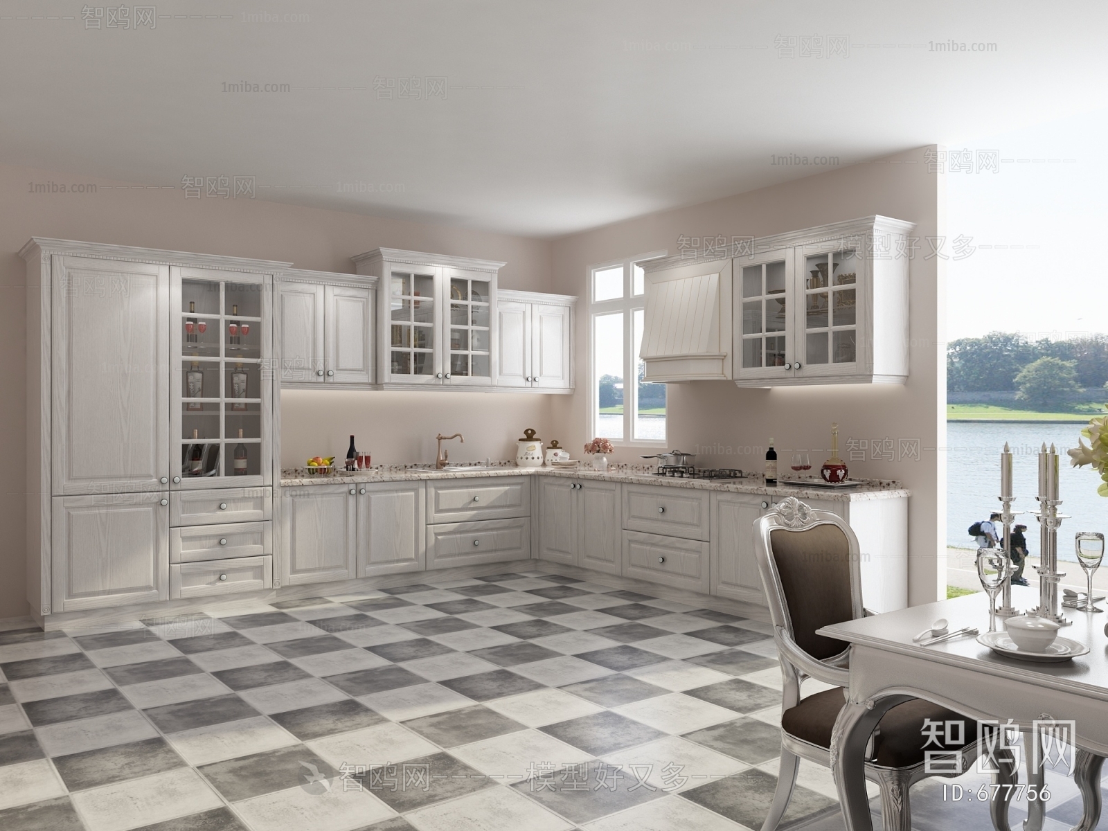 Simple European Style Open Kitchen