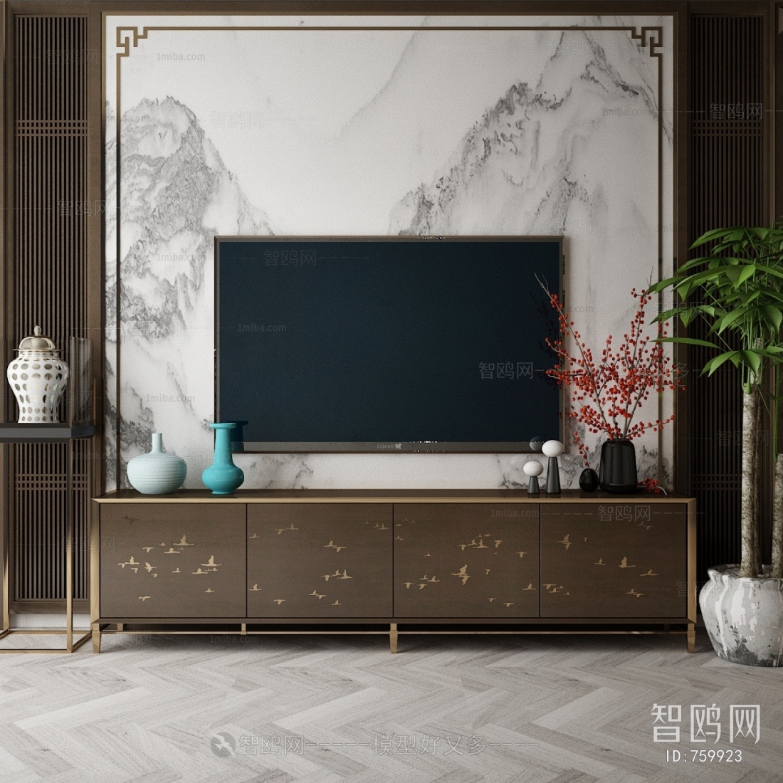 新中式电视柜背景墙