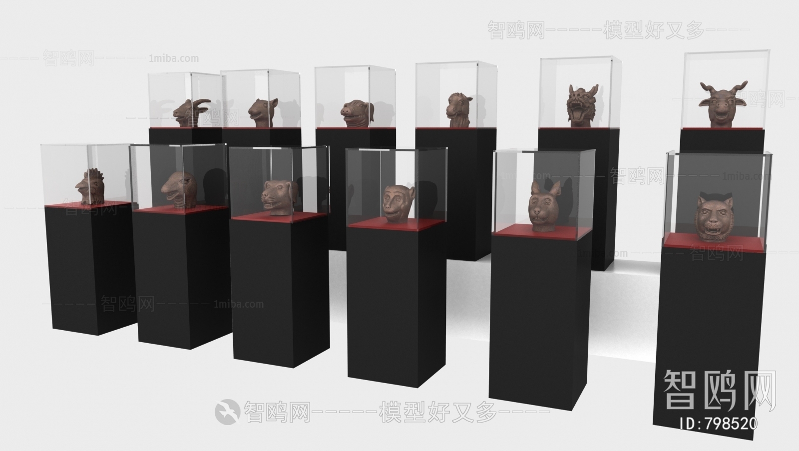 新中式十二铜首展示台