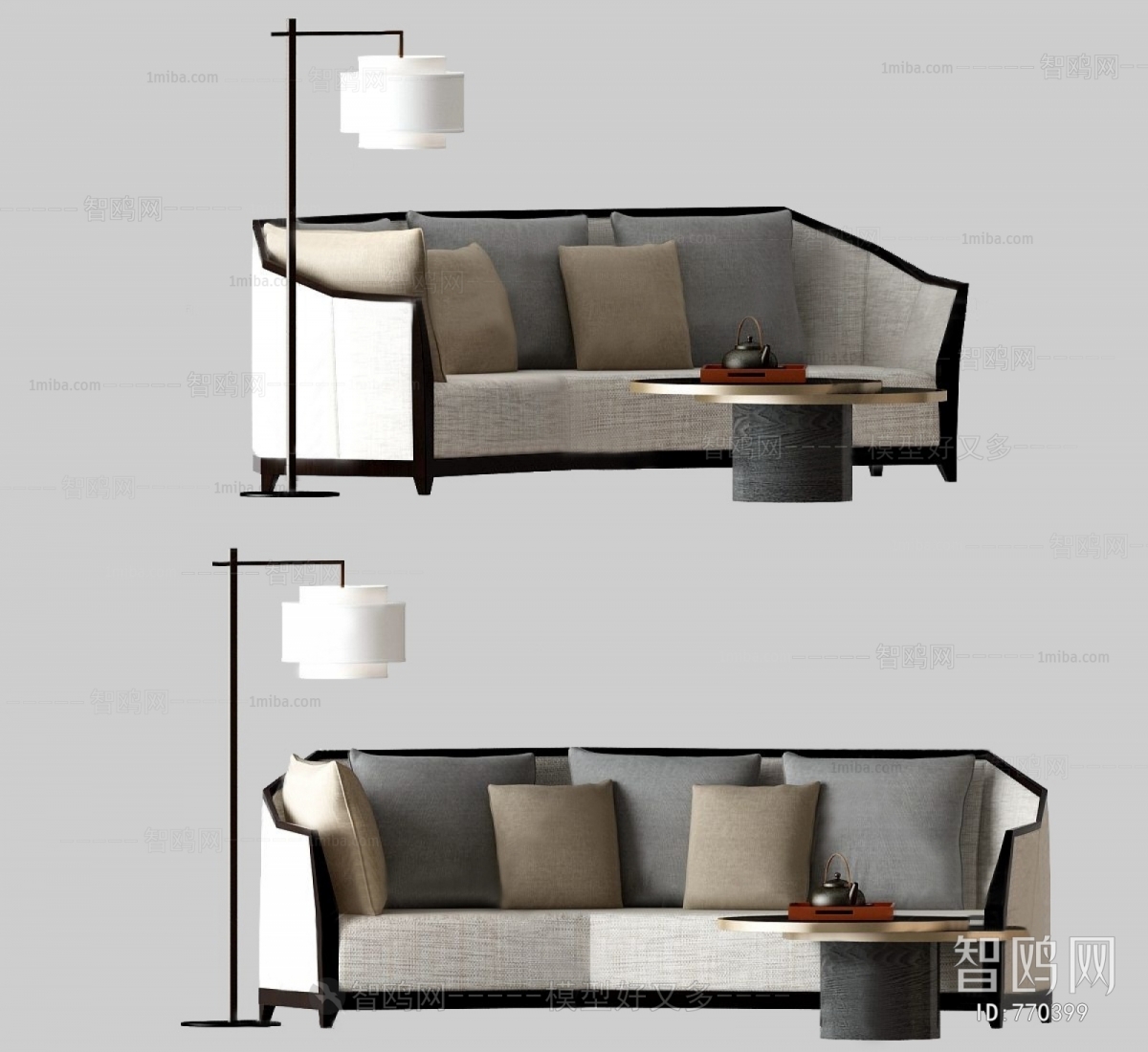 New Chinese Style Three-seat Sofa