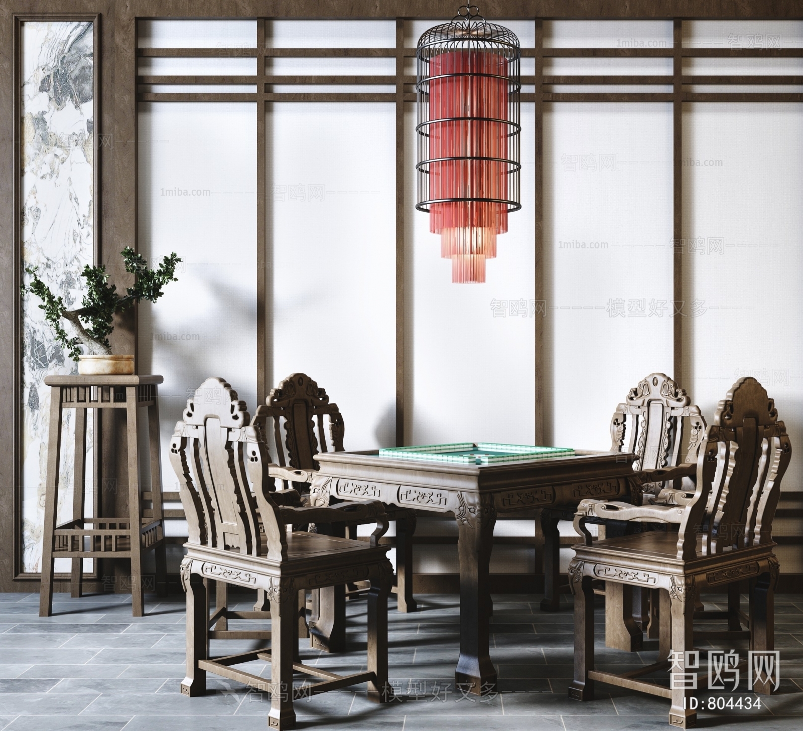新中式实木麻将桌椅