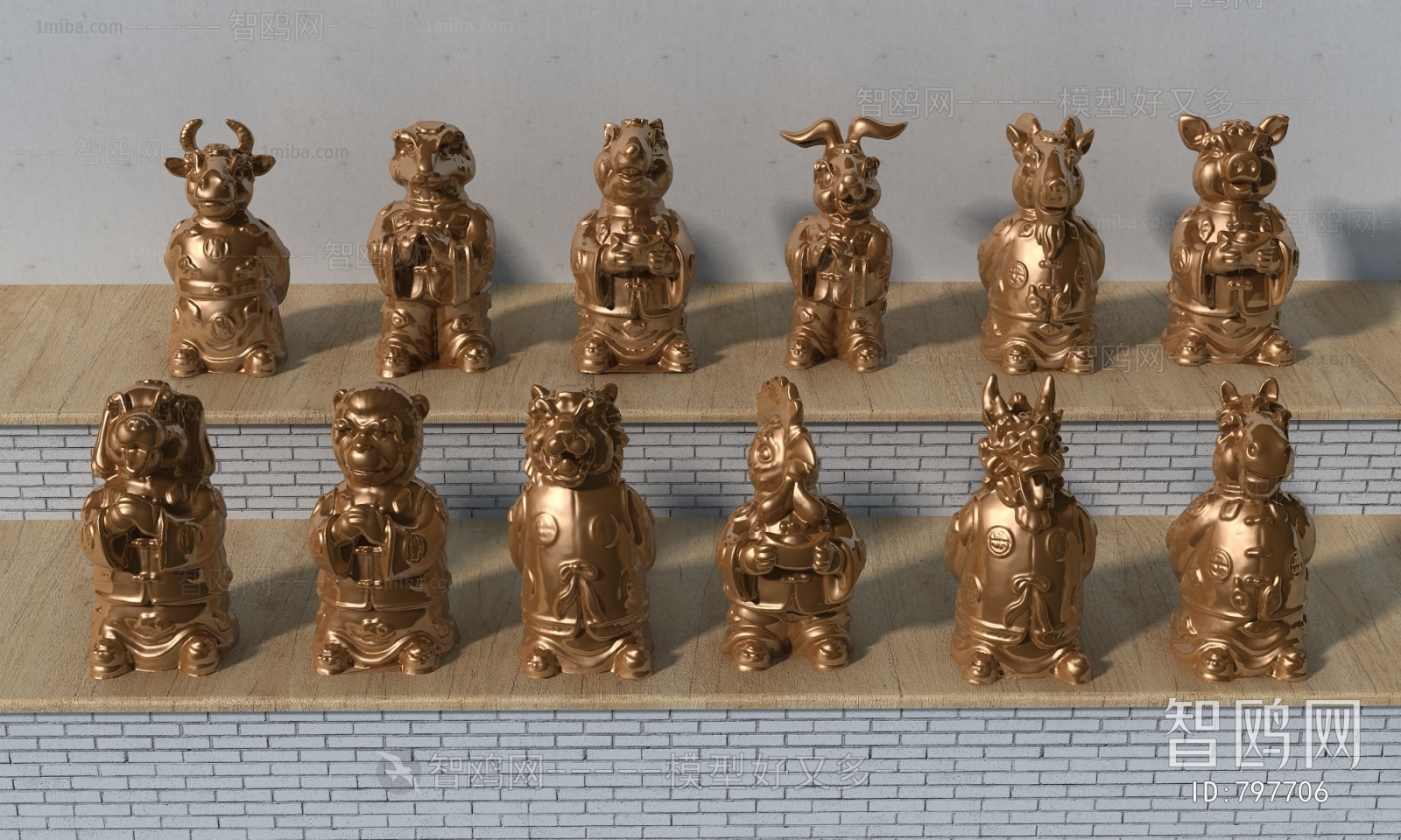 中式十二生肖雕塑摆件