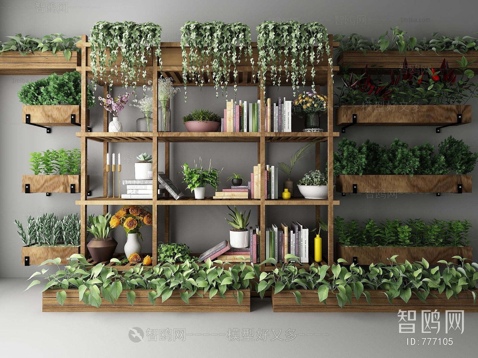 现代植物绿植装饰架书架