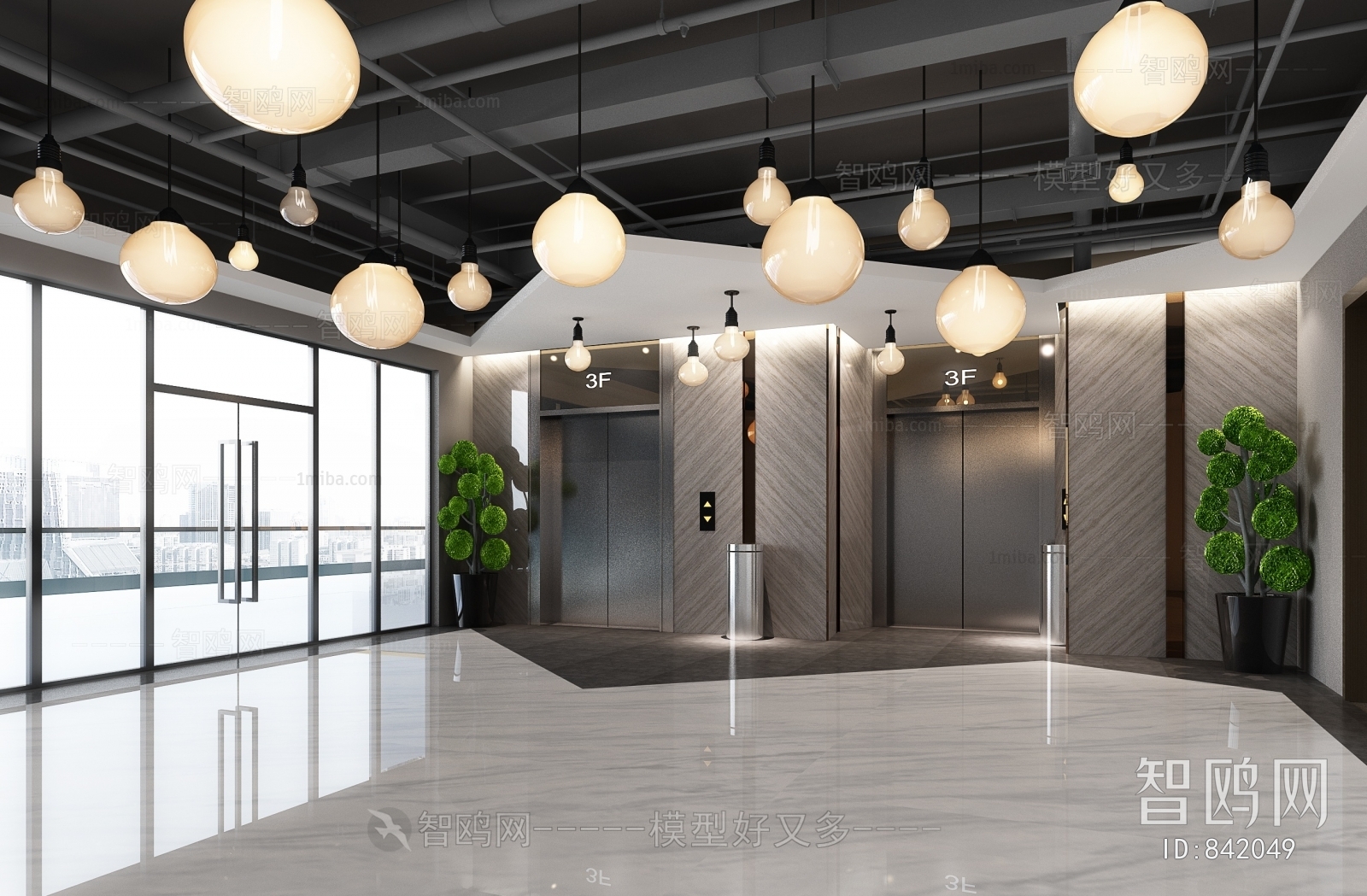 Industrial Style Office Elevator Hall