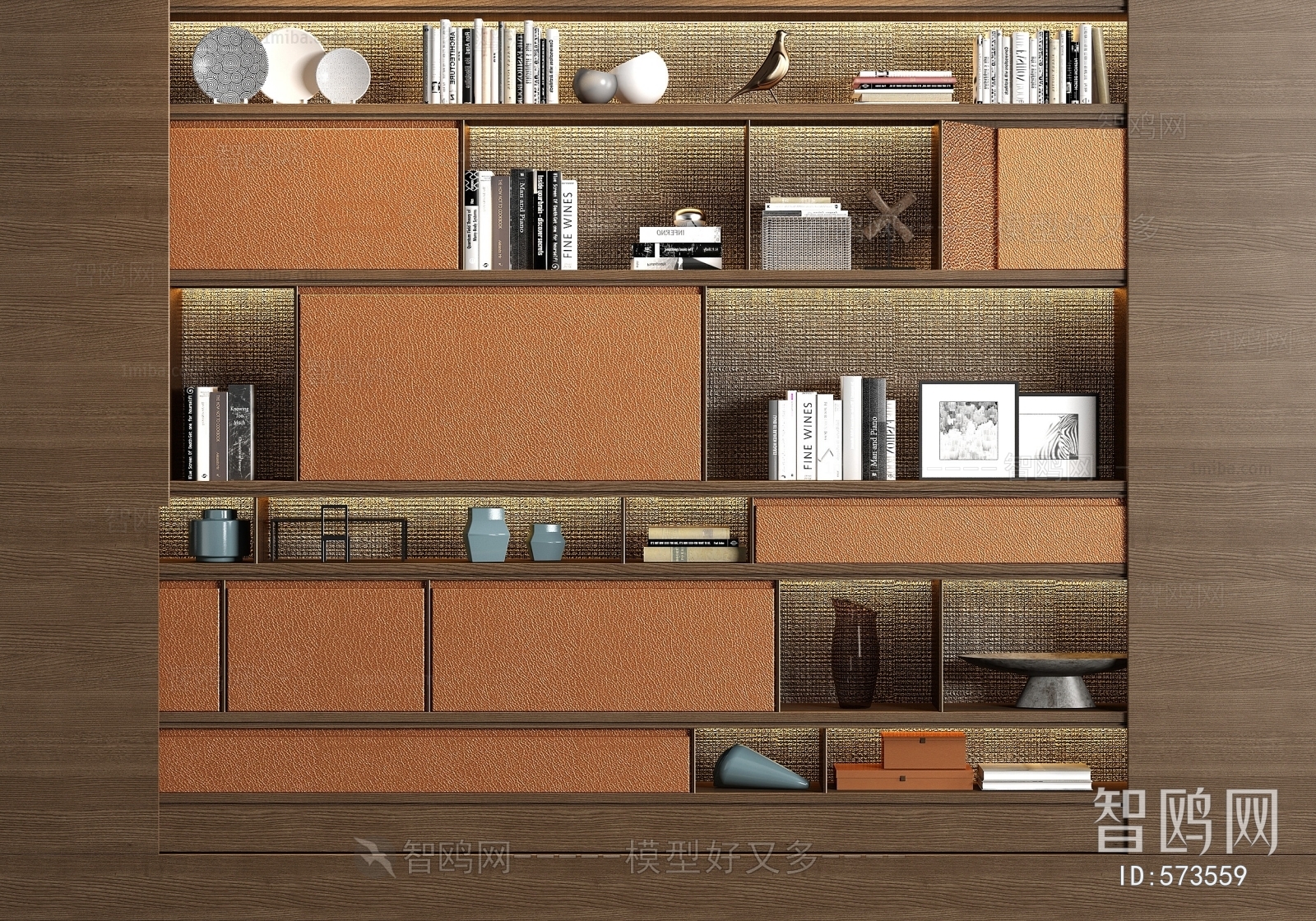 新中式实木皮革书柜