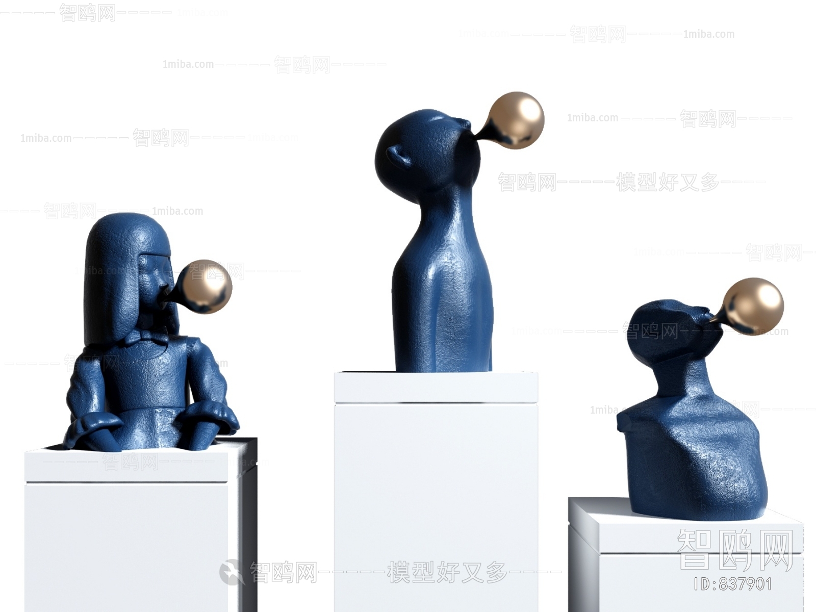 现代人物雕塑摆件3D模型下载