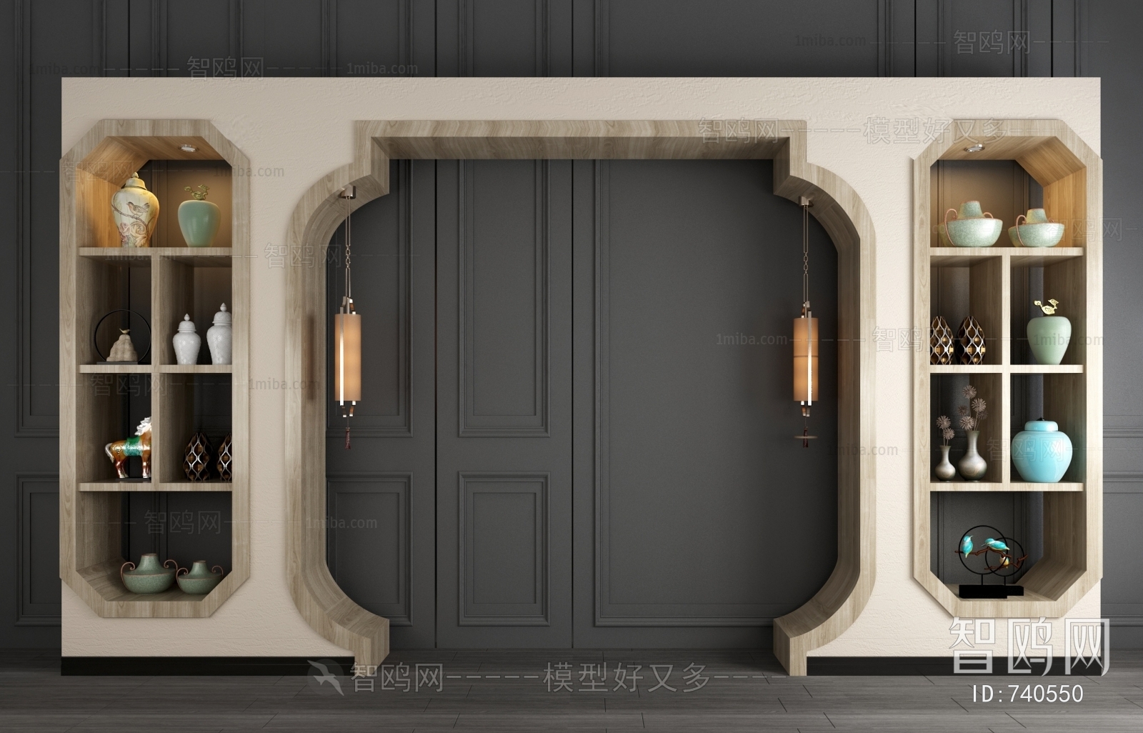 新中式装饰柜架门拱