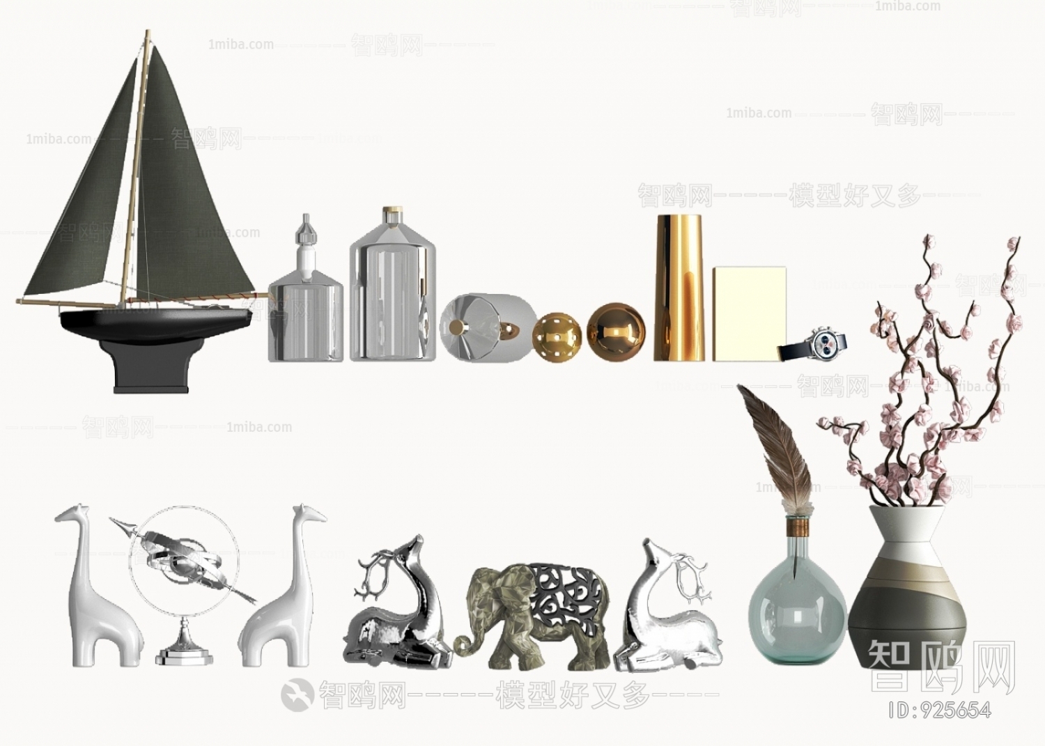 现代帆船，鹿，大象，花瓶装饰品摆件