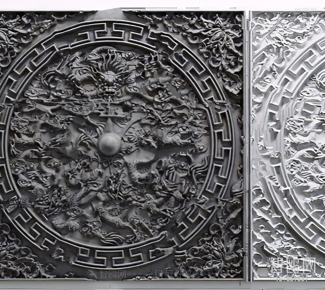 中式九龙壁砖雕浮雕