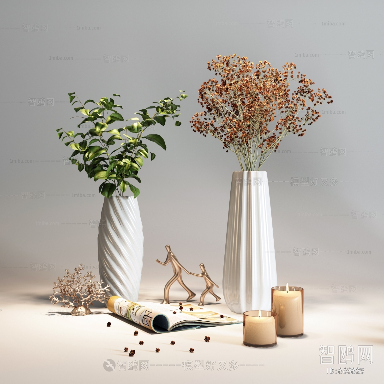 现代花艺花瓶摆件3D模型下载