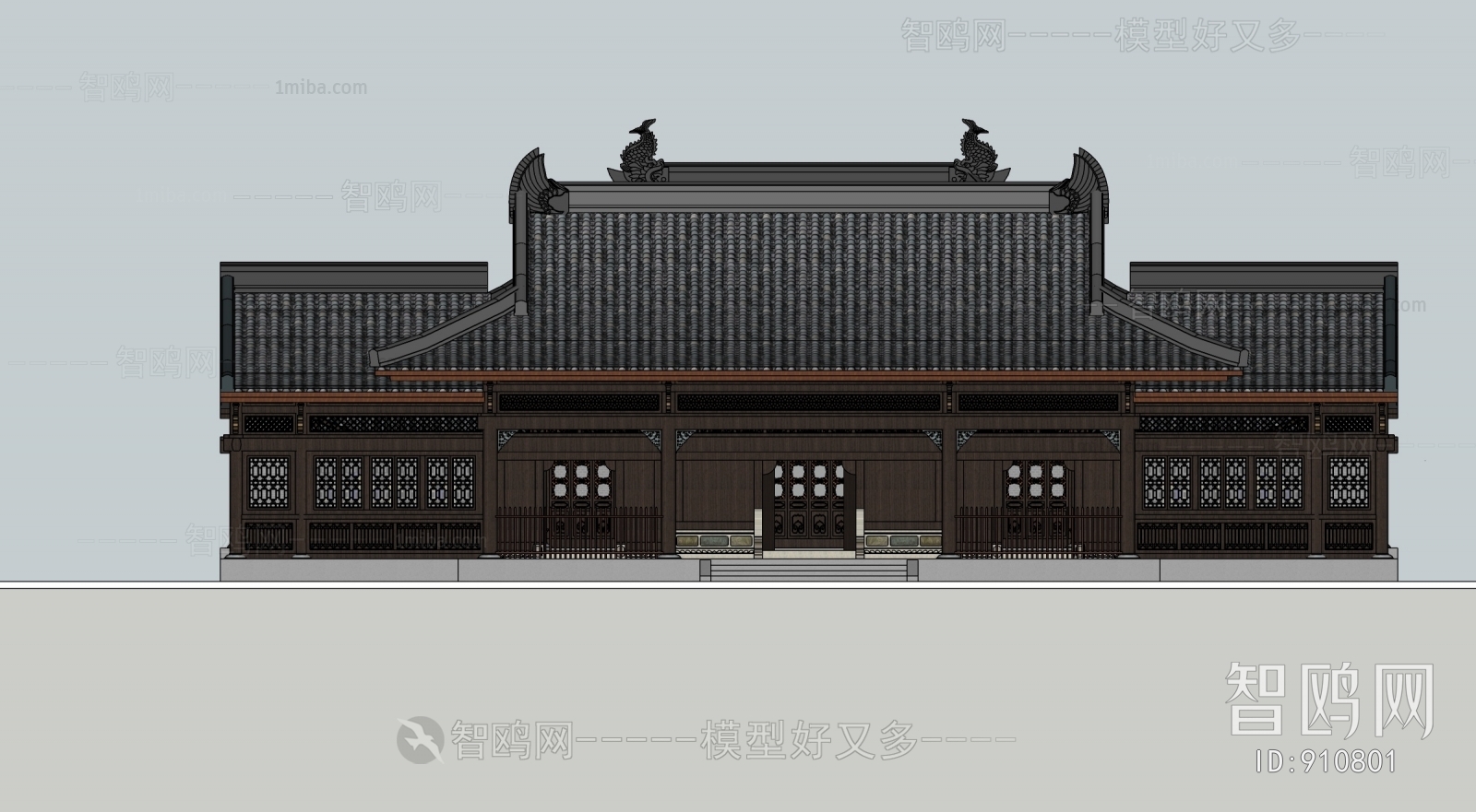 中式古建四合院带游廊