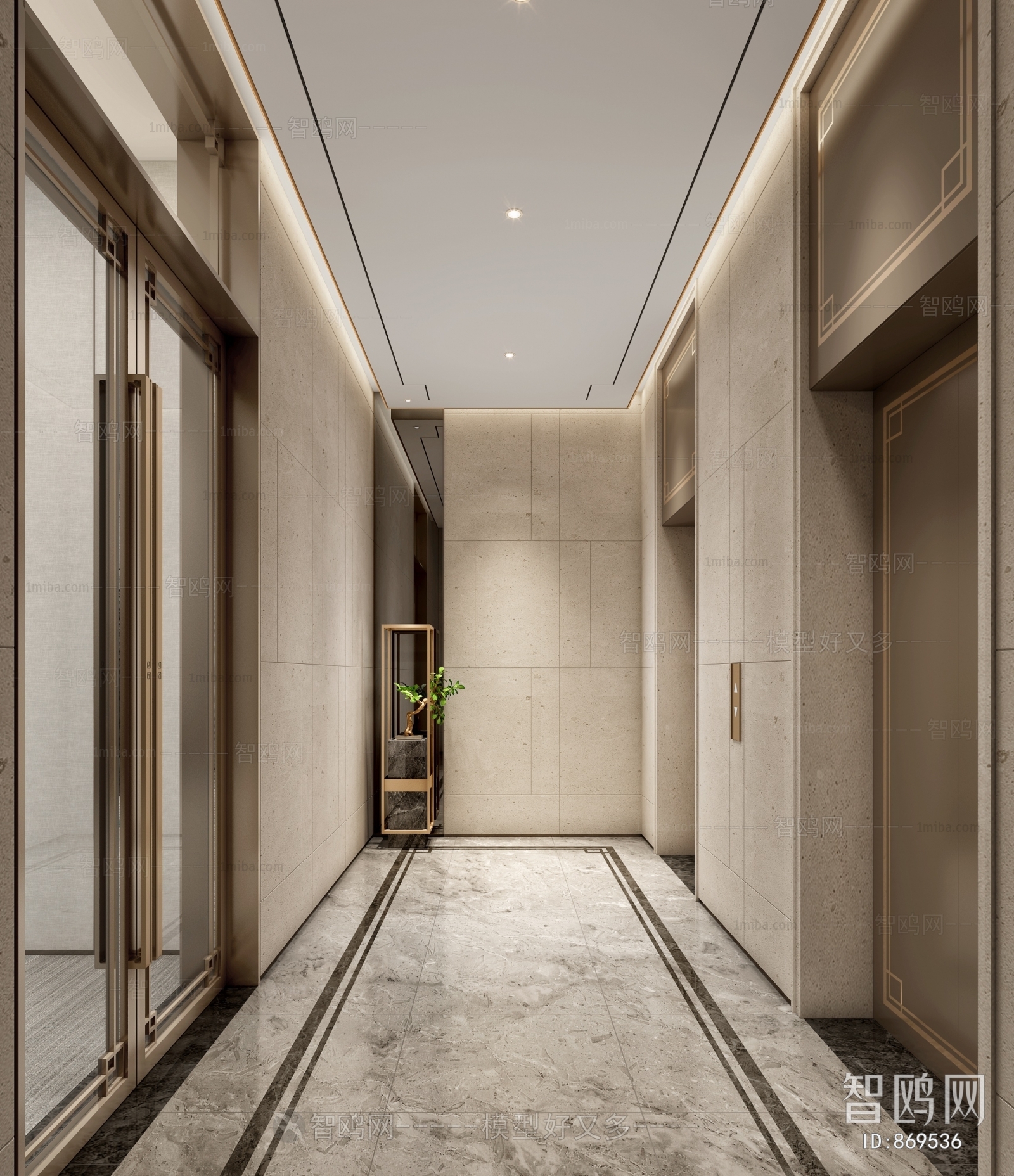 New Chinese Style Office Elevator Hall