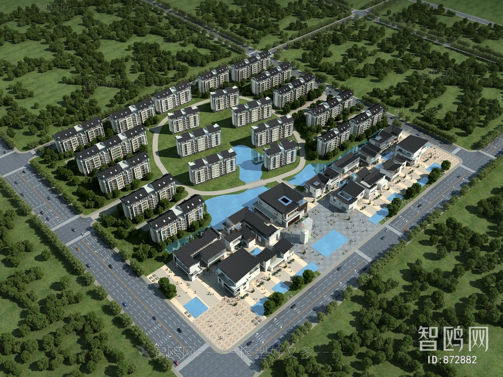 New Chinese Style Architectural Bird's-eye View Planning