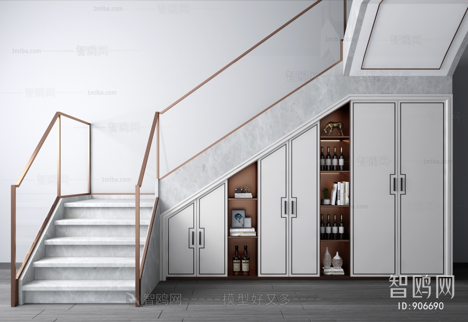 新中式酒柜楼梯组合