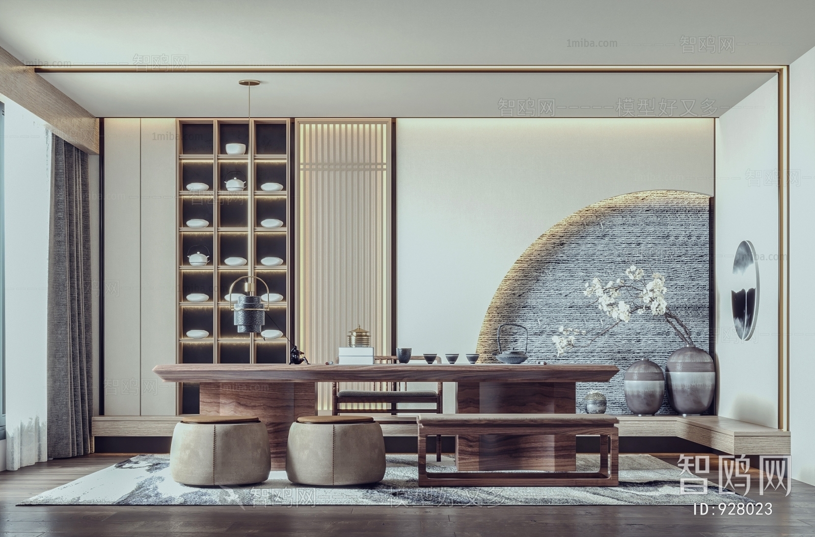 新中式茶室3D模型下载