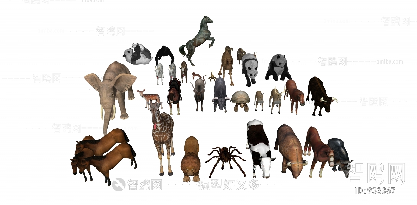 现代恐龙 大象 马 长颈鹿 蜘蛛 牛 羊组合
